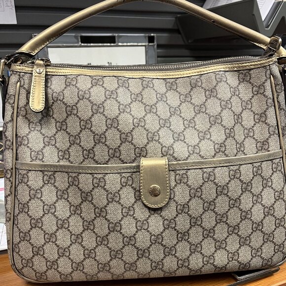 Authentic Brown Gucci Monogram GG Plus Joy Hobo Purse - Picture 1 of 16